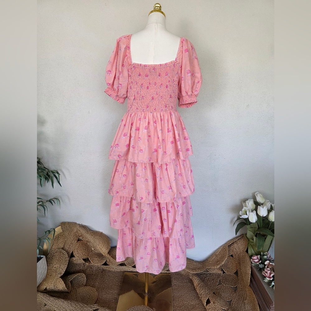 LoveShackFancy Pink Floral Tiered Maxi DressSmocked Tiered L - Picture 4 of 14